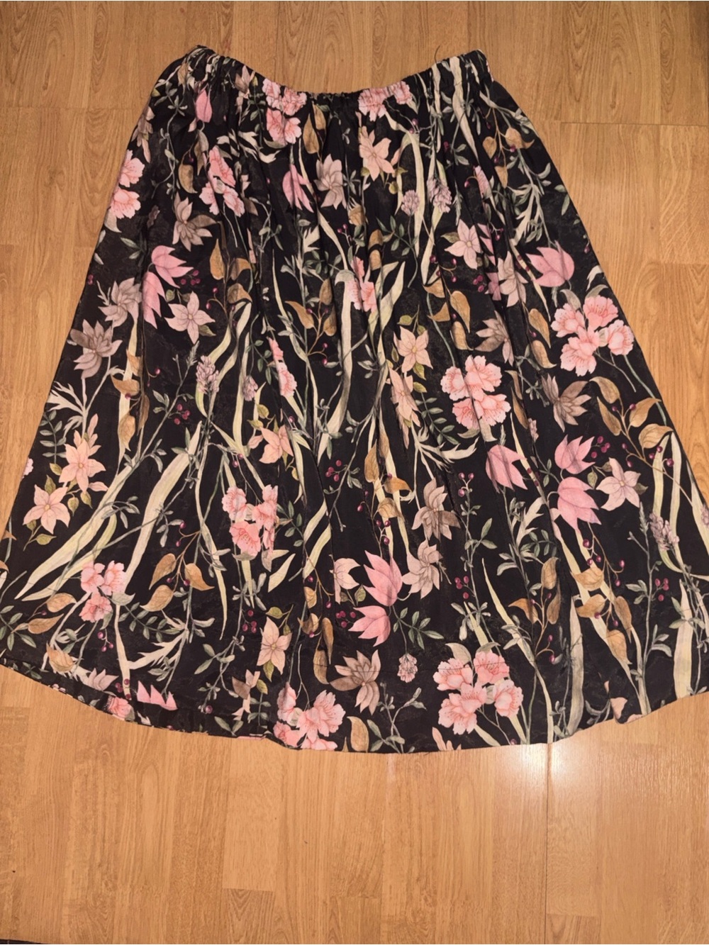H&M Black Maxi Skirt with Pink Floral Print